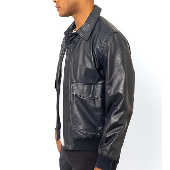 PINO By PinoPorte Men's Black Pilot Leather Bomber Jacket Size L - Picture 11 of 12